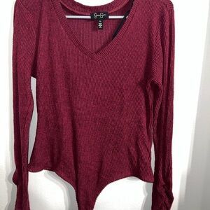 Jessica Simpson Burgundy Long Sleeve Ribbed Top